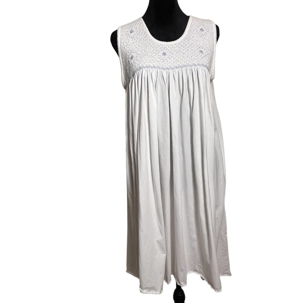 Schweitzer Linen Smocked Pima Cotton Cottagecore Nightgown – White, Size M